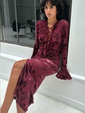 SAEMDI Flocked Mesh Dress